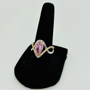Pear Cut Lab Pink Sapphire Ring | 925 Sterling Silver & Gold Vermeil | Size 7